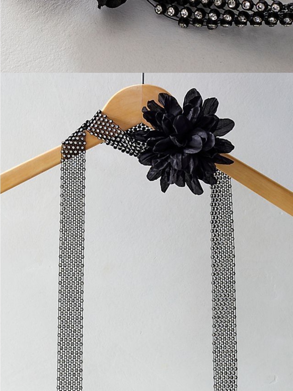 Free People Black Floral Rhinestone Necklace